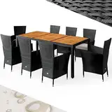 Casaria® Gartenmöbel Set Holz Polyrattan 8 Gartenstühle Stapelbar 190x90cm Gartentisch Akazie Wetterfest Outdoor Terrasse Sitzgruppe Essgruppe Schwarz