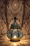 Orientalische Laterne Metall Lamis Goldfarbig 30cm | orientalisches Marokkanisches Windlicht Gartenwindlicht | Marokkanische Metalllaterne für draußen als Gartenlaterne, Innen als Tischlaterne