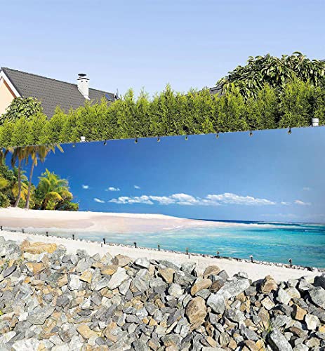 MyMaxxi Zaunbanner Sichtschutz - Urlaubsort mit Palmen und Strand - Abdeckung für Terrasse Zaun - Windschutz Sonnenschutz Blickdicht - Zaunverkleidung wetterfest -