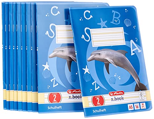 Herlitz 3320207 Hefte A5/16 Lineatur 02 (liniert) hinterlegt FSC Mixed, Farbig Sortiert, 10er Packung Motive