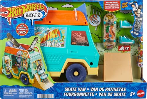 Hot Wheels Skate Fingerboard Spielset, Skatervan, Design in Zusammenarbeit mit Tony Hawk, mit exklusivem Fingerboard und einem Paar abnehmbaren Skateschuhen,JGG91