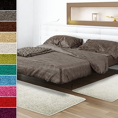 Shaggy-Bettumrandung Sphinx - 3-teiliges Läufer-Set für das Schlafzimmer - Hochflor Bettvorleger in vielen Farben (B: 67 cm | L: 1 x 240 cm + 2 x 140 cm, Creme)