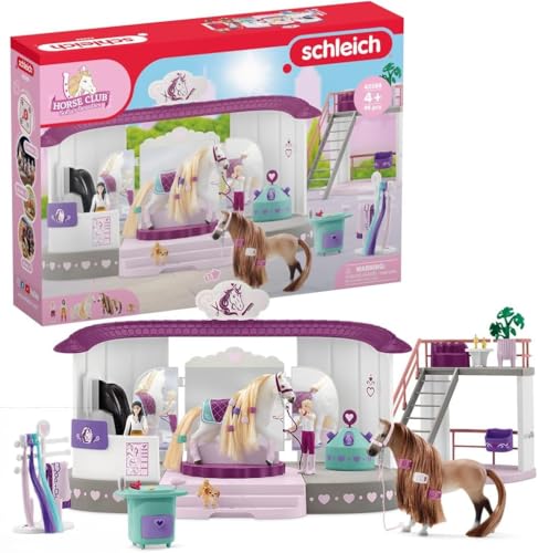 schleich HORSE CLUB 42588 Sofia's Beauties Pferde Beautysalon mit Stall, Bürsten-Zubehör, Figuren - 99-teiliges Spielset mit Pferd mit Mähne zum Striegeln - Pferde Spielzeug ab 4 Jahren