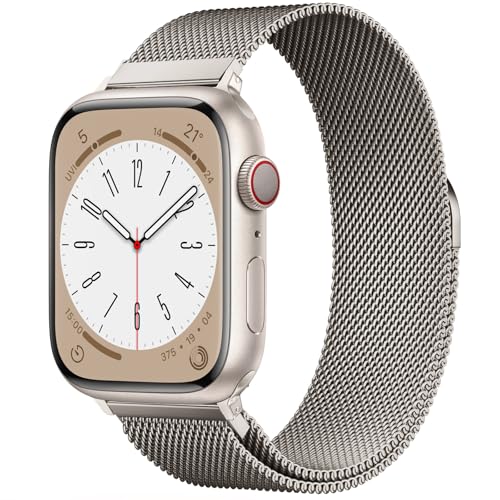 Original Natur Milanese Loop Kompatibel mit Apple Watch Armband 49mm 46mm 45mm 44mm 42mm 41mm 40mm 38mm, Edelstahl Ersatzband für iwatch Ultra/Ultra 2, SE, Series 10 9 8 7 6 5 4 3 2 1