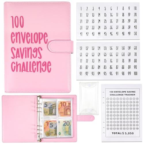 100 Envelope Saving Challenge Umschläge, 100 Umschlag Challenge Deutsch, A5 Lustiger Budgetordner, 100 Umschläge Challenge Binder, Geld Sparen Challenge Buch mit Geldumschlägen zum Sparen von €5,050