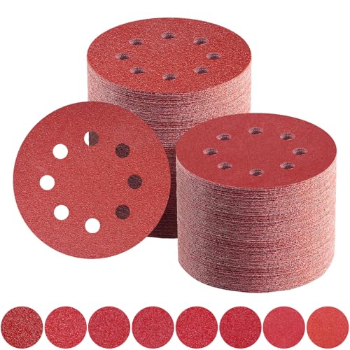 Schleifpapier 125mm Klett 10 x 40/60/80/100/120/150/180/240 Körnung 8 Loch Schleifscheiben Set für Exzenterschleifer (80Stück)