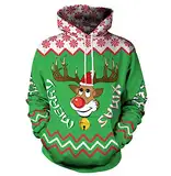 Ugly Weihnachtspullover Herren Lustige Xmas Pullover Weihnachten 3D Hoodie Damen Weihnachtspulli Sweatshirt Weihnachts Kapuzenpullover Santa Pullis mit Kapuze Hässliche Christmas Sweater Pärchen L