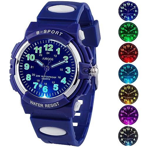 Juboos Neue 7-Farbige Kinderuhren, Kinderuhr Jungen Mädchen Analog Quartz Uhr mit Armbanduhr Kautschuk Wasserdicht Outdoor Sports Uhren 5-16