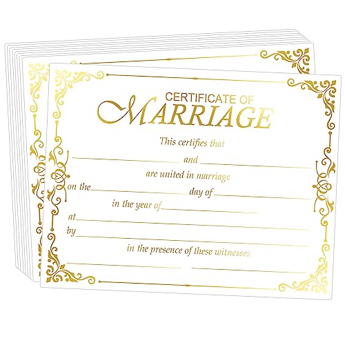 Heiratsurkunden mit Goldfolienkanten, 27,9 x 21,6 cm, blanko, Urkundenpapier, Hochzeitsurkunden, blanko, für Hochzeitszeremonie, Anträge, 24 Stück (Gold)