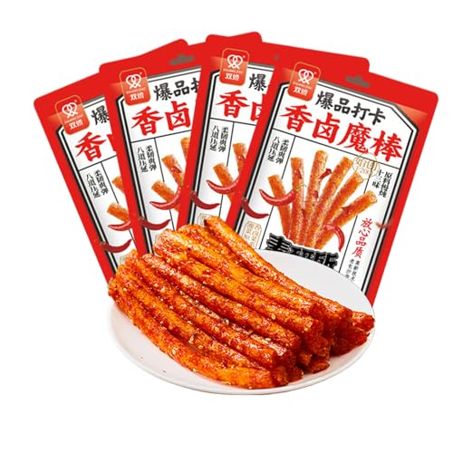 XCVFDVOR la ​​​​tiao würzige Streifen, 4 Packungen würzige Sticks, chinesische Spezialitäten, Snacks, würzige Sticks辣条 麻辣棒(62 g*4) (Spicy)