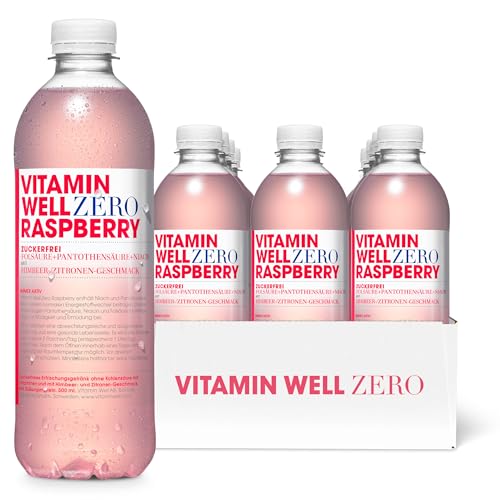 Geschmackvolles Vitamin Wasser mit Magnesium, Folsäure, Niacin – Zuckerfreies Getränk, angereichert mit essenziellen Nährstoffen, 12 x 500ml inkl. Pfand (Zero Raspberry)