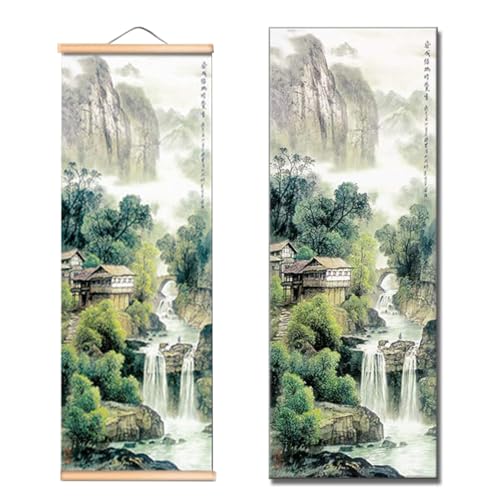 Scroll Malerei, Landschaft Gemälde, Kunstwandrolle, Hängende Bildrolle, Rollbild, Asiatisch Wand Dekoration, Chinesische Kunstwandrolle, zur Dekoration von Schlafzimmer, Wohnzimmer, 25 x 80cm