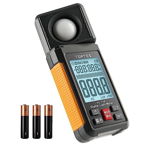 TopTes TS-710 Luxmeter mit 180º drehbarem Sensor, 0-200.000 Lux Lichtmessgerät mit Großes Backlit LCD, Messlicht für Zuhause, Zimmerpflanzen, Büro-Lernbereich - Inklusive Batterie