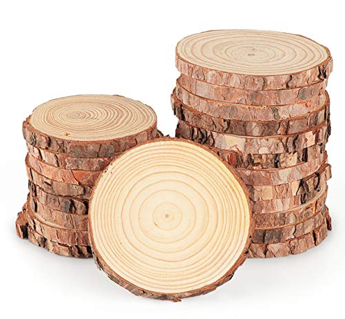 ilauke 16 Stücke Holzscheiben Holz Log Scheiben 9-10cm Runde Naturholz Baumscheiben Ca.10mm Dicke für DIY Handwerk Holz-Scheiben Hochzeit Mittelstücke Weihnachten Dekoration Baumscheibe
