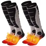 NOVAYARD 2 Paar Merino Wolle Skisocken kniehohe Thermosocken Warme Kompressionssocken Snowboardsocken für Wandern Winter Schneejagd(Schwarz,L)