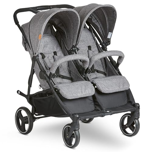 ABC Design Zwillingsbuggy Twin - Circle Line mit Liegefunktion (inkl. Regenverdeck) - Woven Graphite