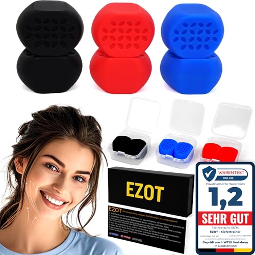 EZOT® Premium Jawline Trainer - Kiefer Trainer, Doppelkinn Entferner, definiert Kieferlinie & Nackentrainer, Gesichtstrainer mit Zahnschutz, & Jawline Toner, Jaw Exerciser für Muskeln entwickeln