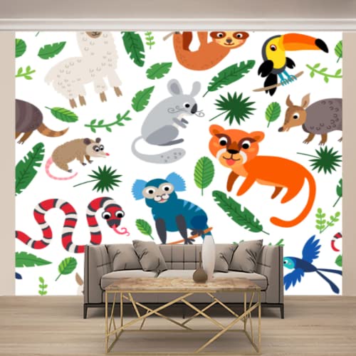 Wilde Südamerikanische Tiere Fototapete, Nettes Puma-Gürteltier Vliestapete, Wandbild Dekoration - für Study Zimmer Restaurant Cafe die Mauer 450 x 315 cm