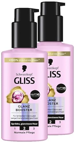 GLISS Glanz Booster Haarserum (2x 100 ml), Haarpflege-Serum sorgt für brillanten Glanz, Leave in Haarpflege für langanhaltend seidiges, 100% stärkeres Haar