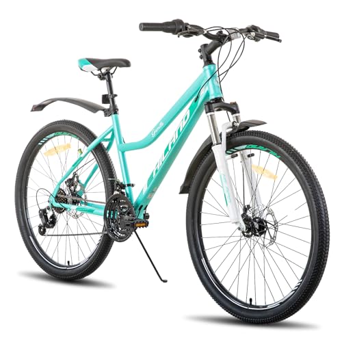 Hiland 26 Zoll Damen Mountainbike, mit Step-Through-Rahmen, 21 Gänge Federgabel MTB Fahrrad für Frauen Männer Erwachsene Grün