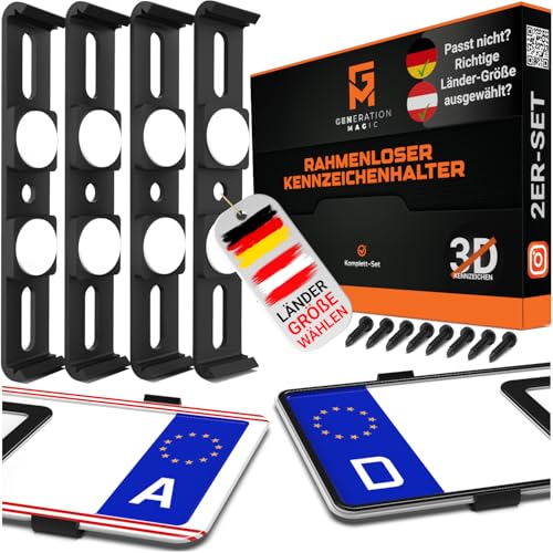 GENMAG® Kennzeichenhalter Rahmenlos [Legal & Universal] Nummernschildhalterung Auto | Rahmenlose Kennzeichenhalter für Autos | Kennzeichenhalterung Rahmenlos | Nummernschildhalter für 2 Kennzeichen