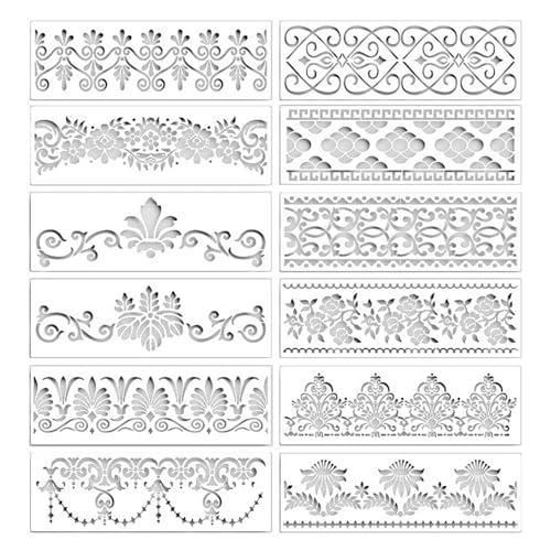 SRJQXH 12 Stücke Schablonen Textilgestaltung, Weich Schablonen Malen, Viele Verschiedene Muster, Umweltfreundliche Materialien Schablone, Geeignet zum Bemalen und Dekorieren