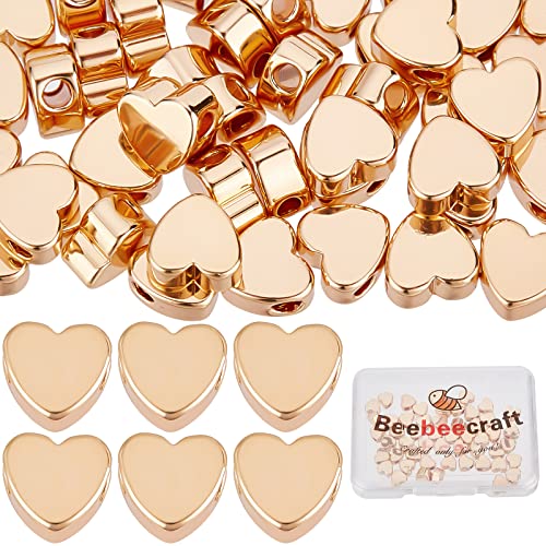 Beebeecraft 50 Stück/Box Herzperlen 18K Vergoldete Herz Zwischenperlen Kleines Loch Metall Lose Perlen Für DIY Halskette Armband Ohrring Basteln Hochzeit Valentinstag Muttertag