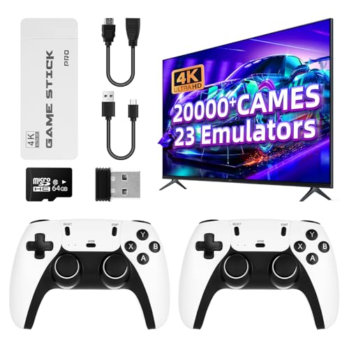 AUFGLO Retro Games Console Video Game Consoles with 2Pack Game Controllers, 64GB Built-in Card 30000+ Games, 1080P/720P HDMI Display Arcade (White+Black)