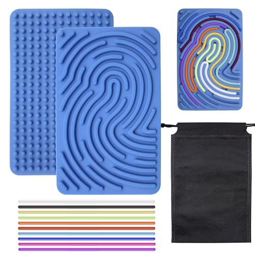 Sensorik Activity Board Silicone Fidget Toy mit Reisetasche & 10 Silikonstreifen Silent Sensory Board Doppelseitiges Aktivitätsbrett Sensorik Spielzeug für Stress Angst Autismus ADHS(Dunkelgrün)