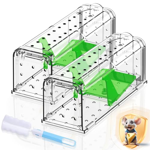 Lebendfalle für Maus Mausefalle Lebend：2er Set Tierfreundlich Mäusefalle mit 66 Luftlöchern, Mausefallen mit Hochsensibler Auslösemechanismus, Berührungsfreie Freigabe, Einfach Einzurichten-Mehrweg