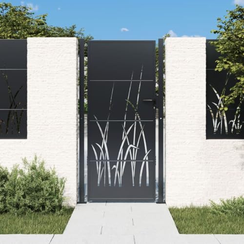 Refined Gartentür mit Gras-Design, Abschließbar Hoftor Eingangstor für Garten Terrasse, Tor Zauntor Gartenpforte Gartentor Anthrazit 105x180 cm Stahl Gras-Design