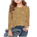 Langarmshirt Mädchen Pailletten Bedruckt Pullover Kinder Rundhal Glitzershirt Einfarbig Longsleeve Frühjahr Sommer Bluseshirt Bequem Oberteile für Party Unisex Blusentop für 3-14 Jahre Sportshirt