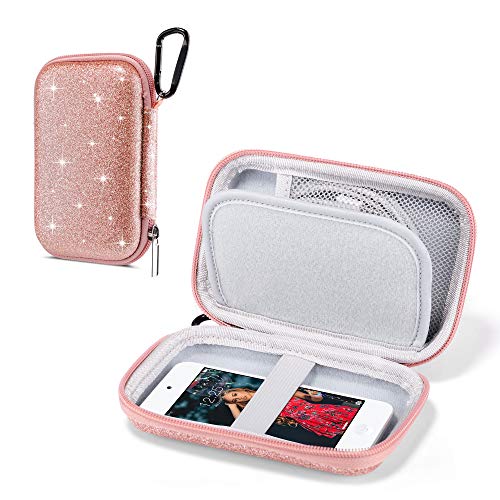 ULAK MP3 Player Hülle, Glitter Hard Travel Case Schützende Aufbewahrungs Tasche für Bluetooth MP3 / MP4-Player/Kopfhörer/iPod Touch - Roségold