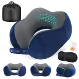 Cirorld Nackenkissen Flugzeug, Nackenhörnchen Erwachsene, Reisekissen Memory Foam, Verstellbares Kompaktes Nackenkissen Reise, Ergonomisches Weich Atmungsaktiv mit Ohrstöpseln, Augenmaske,Tragetasche