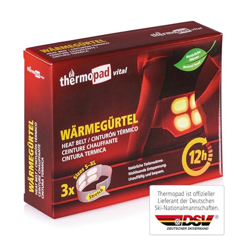 THERMOPAD Wärmegürtel GR. S-XL (Stretch/Klett) – DAS ORIGINAL: 3X Wärmegürtel für 12 Stunden Wärme I Sofort einsatzbereiter Wärmegurt mit extra warmen Wärmezellen – Einweg Nierenwärmer/Rückenwärmer