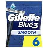 Gillette Blue3 Smooth Einwegrasierer Männer, 6 Rasierer mit 3-fach Klinge, um 40° beweglicher Schwenkkopf, Gleitstreifen mit ComfortGel-Technologie