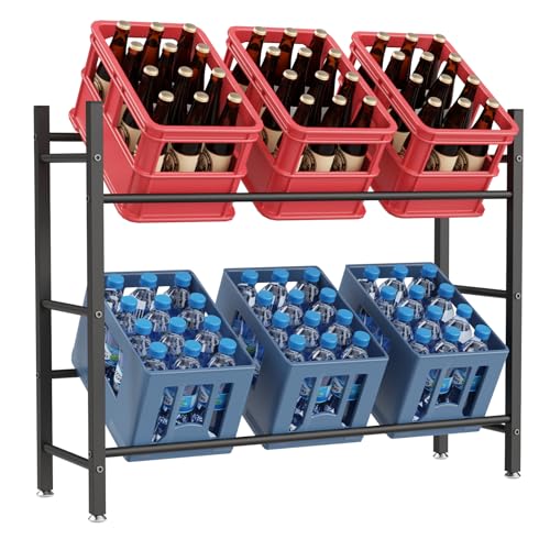 YheenLf Getränkekistenregal(6 Kästen), Weinregal Metall, Freistehend & Stabiles, Kistenregal aus Metall, Höhenverstellbar & Montagematerial, Lagerregal für Getränke, 104x32x84cm