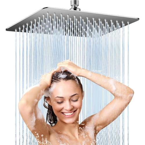 Regendusche duschkopf 12 Zoll, Duschkopf Regendusche Edelstahl 304 Quadrat (30x30cm), Kopfbrause Gebürstetes Chrom-Finish, Selbstreinigende Duschbrause Regendusche Installierbar,Rain Shower,