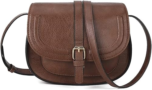 AFKOMST Crossbody-Tasche für Damen, kleine Umhängetasche, Vintage-Sattelhandtaschen, veganes Leder, Brown5, Small