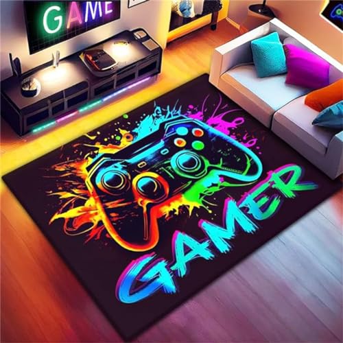 Gaming Bereich Teppich Kinderteppich Jungen Kinder 3d-gedruckter Neon-spiele Cool Graffiti Gaming Gamer Muster Sofa Bett Teppiche Gaming Schlafzimmer Gaming Zimmer Deko Carpets (Graffiti,120x180cm)