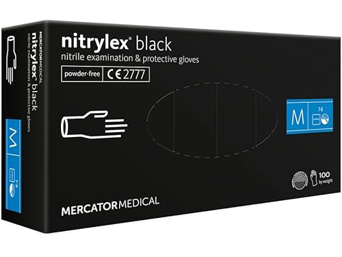 Nitrylex Black Einweg-Nitrilhandschuhe, Untersuchungsschutz, puderfrei, unsteril, Mattschwarz, Größe M (7-8), beidhändig tragbar, Mikro + strukturierte Fingerspitze, dispenser box 100 Stk