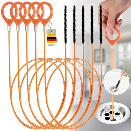 Abflussreiniger Spirale 5 Stück,Abflussspirale Reinigungsschaken Sticks,Anti-Bruch-Stahl mit Nylonbeschichtung,Flexibler Abflussreiniger und Haarfänger für Badewanne Abwasserkanäle Waschbecken-77 cm