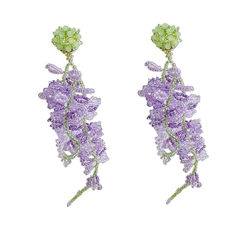 TUKRPQMRI Handgemachte Ohrringe Grün Kristall Wisteria Perlen Ohrstecker Sommer Strand Süße Niedliche Coole Mädchen Party Ohrringe/736