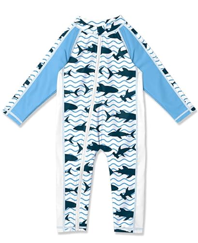 BesserBay Baby Jungen UV-Schutz Rash Guard Langarm Badeanzug UPF 50+ Reißverschluss Badebekleidung Wal 6-12 Monate