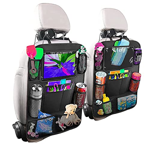 BillyBath Rückenlehnenschutz Auto Kinder mit 10 Zoll iPad/Tablet-Tasche, 600D Oxford Stoff Wasserdicht Autositz Rücksitz Organizer Autositzschoner Rückenlehne, Schwarz, 2 Stück