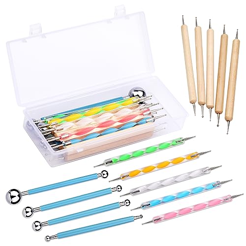 Bamru 14 teiliges Dotting Tools Kugelstifte mit Box, Stift Dotting Tools Set für Steinmalerei, Töpferton Modellierung, Prägung, Nagelkunst