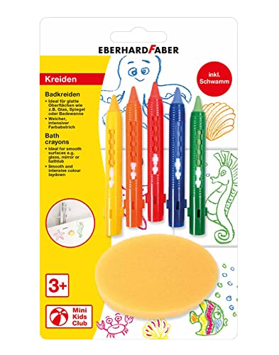 Eberhard Faber 524105 - Badkreide Set, 5 Badewannenstifte und Schwamm, rückstandslos abwaschbar