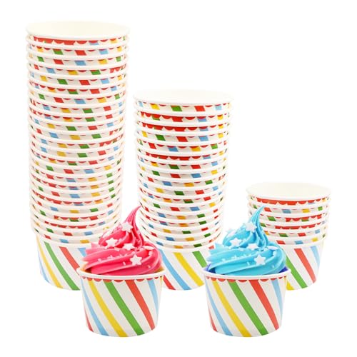 50 Stück Eisbecher, 200 ml, Einweg-Eisschalen, Papier-Dessertschalen, Leckerlibecher, gefrorener Joghurt, Lebensmittelbehälter zum Mitnehmen