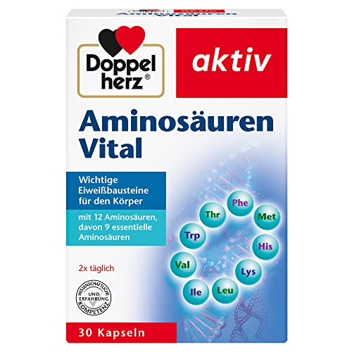 Doppelherz Aminosäuren Vital - 12 Eiweiß-Bausteine, darunter alle 9 essentiellen Aminosäuren, für Sportler und körperlich Aktive - 30 Kapseln