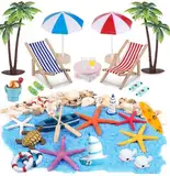 EIKEJI 31 Stück Strand-Mikrolandschaft Miniliegestuhl Strandkorb Sonnenschirm Kleine Palme Deko Accessoires,Miniatur-Ornament-Set für DIY,für DIY Zen Garten Dekoration Einzigartiges Geldgeschenk